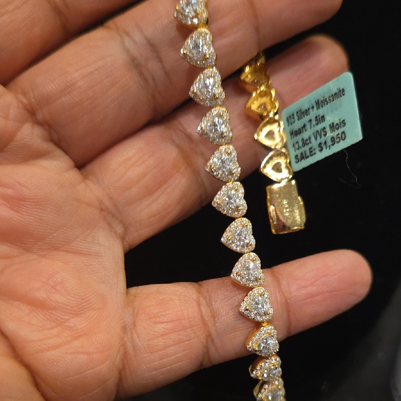 Jewelry - Gold and Sterling Silver Heart Moissanite Bracelet
